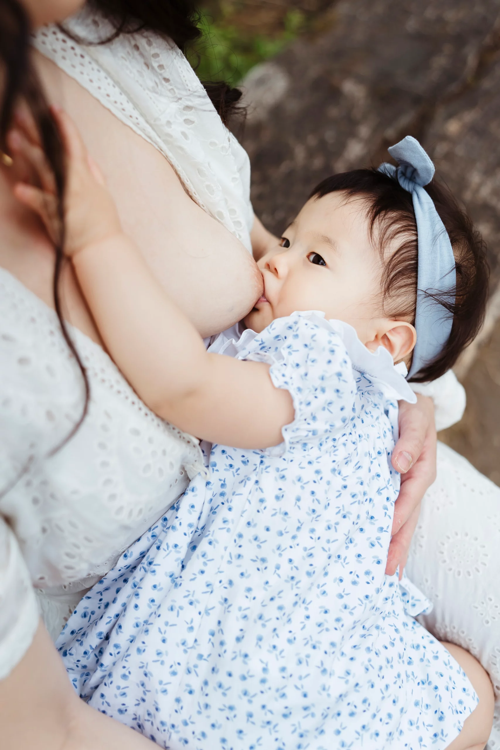 photo naturelle d'un bébé allaité pendant une seance photo de famille à fontainebleau
